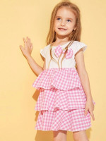 Toddler Girls Bow Front Cap Sleeve Tiered Layer Dress