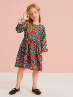 Toddler Girls Rose & Leopard Print A-Line Dress