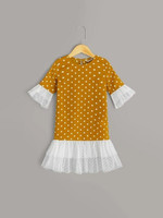 Toddler Girls Contrast Mesh Polka Dot A-Line Dress