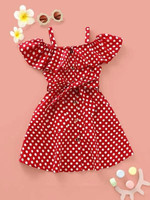 Toddler Girls Polka Dot Open Shoulder Belted A-Line Dress
