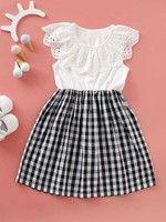 Toddler Girls Gingham Eyelet Embroidery A-Line Dress