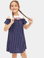 Toddler Girls Open Shoulder Frill Trim Dress