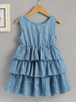 Toddler Girls Jacquard Tiered Layer Button Keyhole Dress