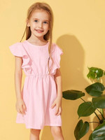 Toddler Girls Bow Front Ruffle Sleeve Dress