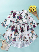 Toddler Girls Floral Print Ruffle Hem Belted Dress