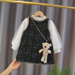 Baby Girl Set Sweaters Plaid Dress and Bear
