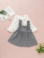 Toddler Girls Frill Top With Plaid Ruffle Pinafore Dress