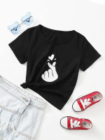 Toddler Girls Gesture And Heart Print Tee