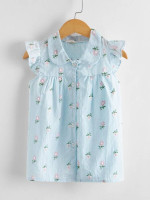 Toddler Girls Floral Embroidered Button Up Blouse