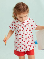 Toddler Girls Puff Sleeve Apple Print Blouse