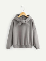 Girls Knot Front Solid Hoodie