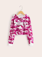 Girls Camo And Letter Print Hoodie