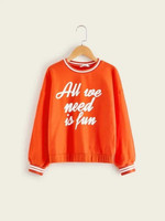 Girls Neon Orange Slogan Print Pullover