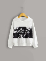Girls Floral And Letter Graphic Hoodie