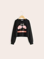 Girls Contrast Faux Fur Graphic Print Pullover