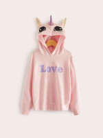 Girls Letter Graphic Sweatshirt With Unicorn Hood