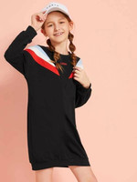 Girls Letter Print Cut-And-Sew Sweatshirt Dress