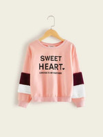 Girls Faux Fur Contrast Letter Print Pullover
