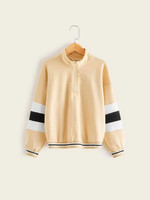 Girls Half Zipper Front Colorblock Sweatshirt