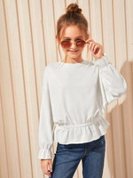 Girls Ruffle Cuff And Hem Solid Pullover
