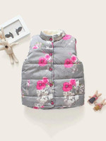 Toddler Girls Floral Fleece Lined Puffer Vest