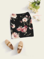 Girls Floral Print Elastic Waist Skirt