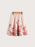 Girls Floral Print Pleated Skirt