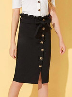 Girls Paperbag Waist Button Detail Pencil Skirt
