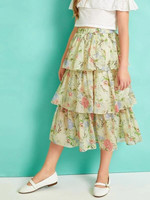 Girls Floral Print Layered Ruffle Hem Skirt