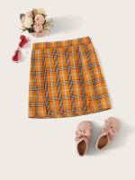 Girls M-Slit Hem Tartan Skirt
