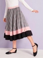 Girls Cut-And-Sew Plaid Pleated Skirt