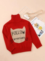 Girls Cat And Slogan Graphic Sweater