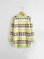 Girls Argyle Pattern Sweater Dress