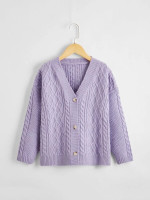 Girls V-neck Button Front Rib & Cable Knit Cardigan