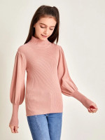 Girls High Neck Lantern Sleeve Sweater