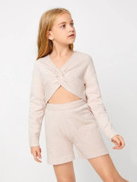 Girls Twist Front Sweater and Knit Shorts Set