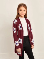 Girls Button Front Floral Cardigan