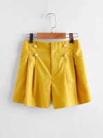 Girls Double Button Detail Fold Pleated Front Shorts
