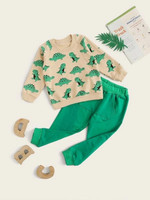 Toddler Boys Raglan Sleeve Dinosaur Print Sweatshirt With Sweatpants