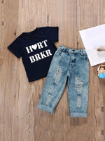 Toddler Boys Letter Graphic Tee With Destroyed Jeans