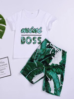 Toddler Boys Letter Graphic Tee With Tropical Shorts