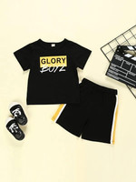 Toddler Boys Letter Print Tee With Contrast Side Shorts