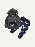 Toddler Boys Hooded Sweatshirt With Deer Print Pants