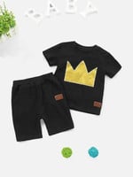Toddler Boys Imperial Crown Print Patched Tee With Shorts