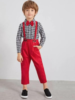 Toddler Boys Bow Tie Gingham Top With Straps Pants