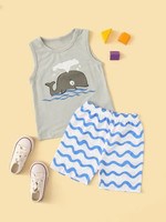 Toddler Boys Cartoon Graphic Vest With Shorts