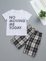 Toddler Boys Slogan Print Tee With Plaid Shorts