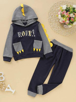 Toddler Boys Contrast Patched Letter Graphic Hoodie With Sweatpants