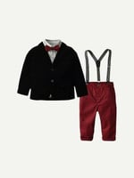 Toddler Boys Solid Outerwear & Bow Tie Striped Shirt & Overalls