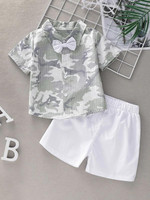 Toddler Boys Camouflage Print Bow Shirt With Shorts